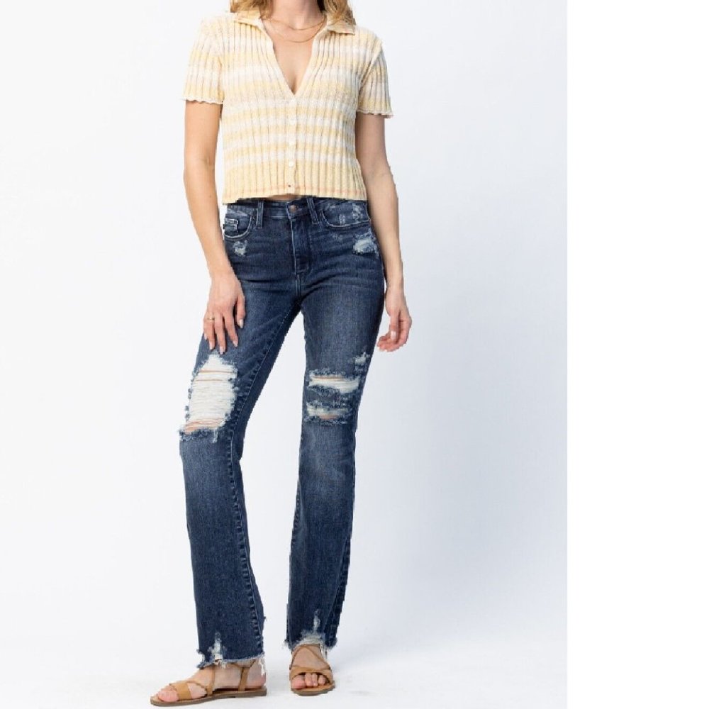 Judy Blue Jeans Mid Rise Destroyed Slim Bootcut Stretch Denim Medium Wash NWT 13